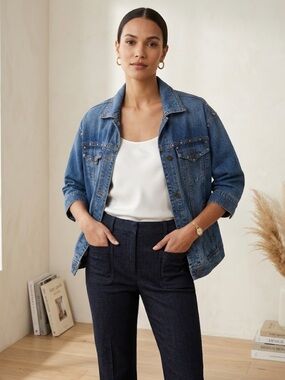 Kate Spade Studded Oversized Denim Jacket 3/4 Sleeve Size XS